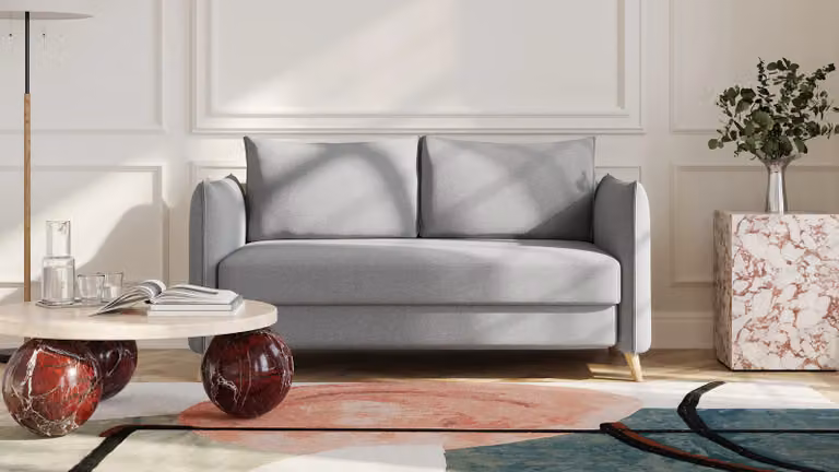 BRUNO slaapbank 140 cm lichtgrijs met massief eikenhout en boxspringcomfort