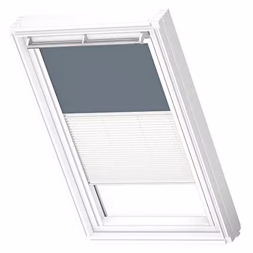 VELUX Verduisterend Rolgordijn Plissé met Witte Geleiders, Dark Petrol, P10
