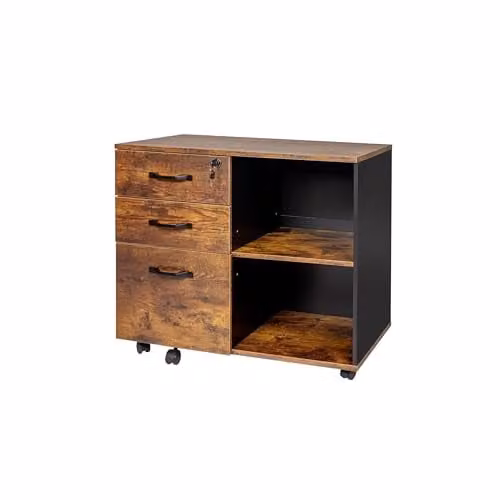 Relaxdays Ladeblok met slot en wielen, Bruin-Zwart, B/D/H: 40 x 66 x 80 cm