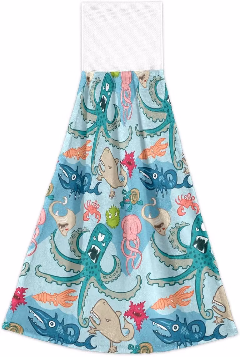 Set van badhanddoeken, washandjes en theedoeken met knoop voor keuken en badkamer, blauw groen