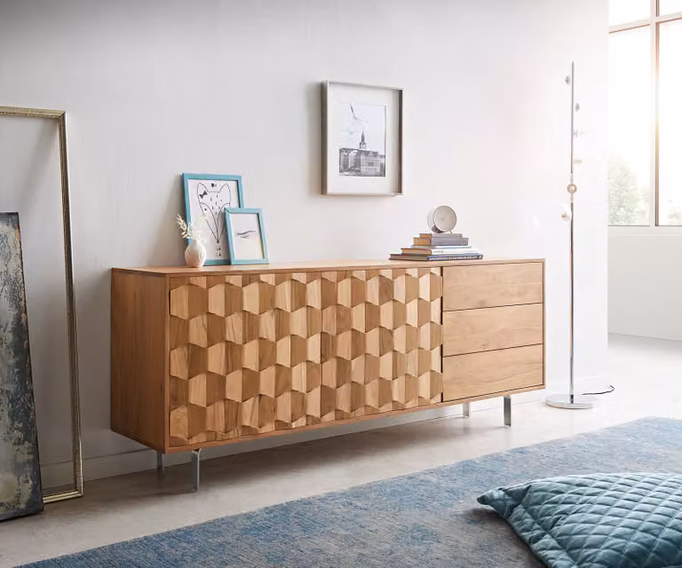 DELIFE Dressoir Fevo Modern Acacia Natuur met 2 Deuren en 3 Laden en L-poten