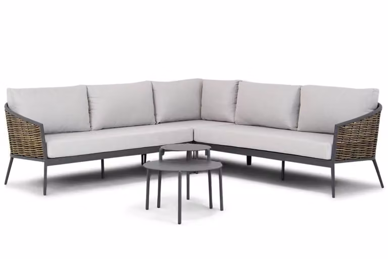 Coco Ewa/Pacific 5-delige hoek loungeset met aluminium frame en grijze kussens
