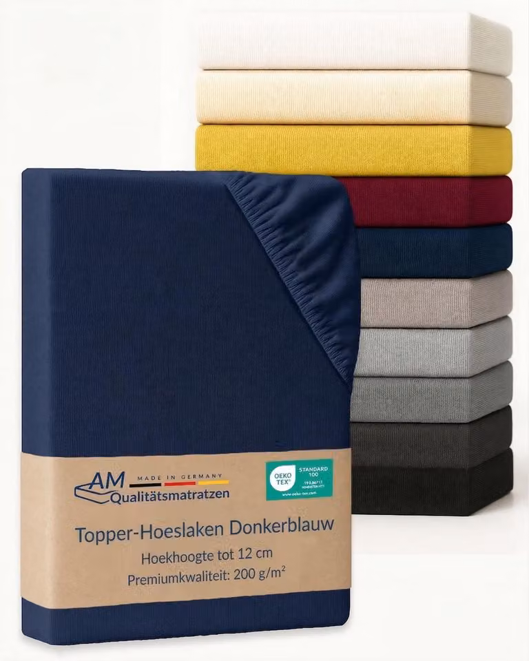 AM Qualitätsmatratzen Premium Jersey hoeslaken voor boxspringbed, Donkerblauw, 160 x 190 cm