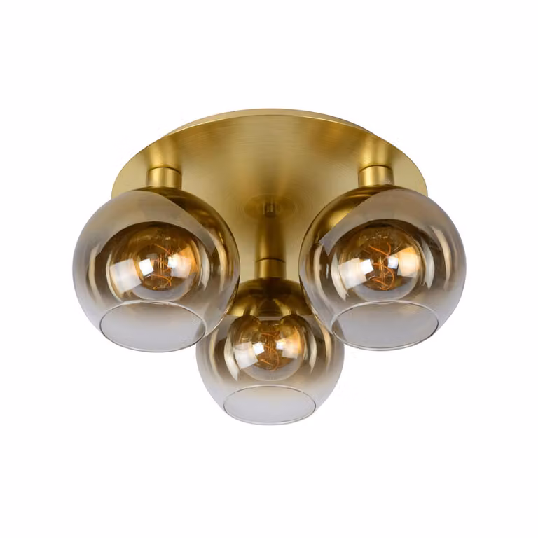 Lucide Plafondlamp Marius 3-lichts goud/messing met transparant glas
