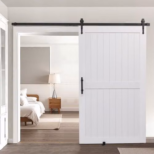 VEVOR Schuifdeursysteem met bevestigingsset en waterdicht PVC-oppervlak, wit, B: 1219 mm, H: 2134 mm