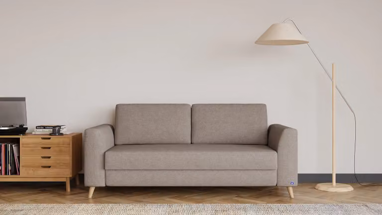 BRUNO slaapbank Classic in taupe grijs-beige met massief houten frame en boxspringcomfort, 160 cm