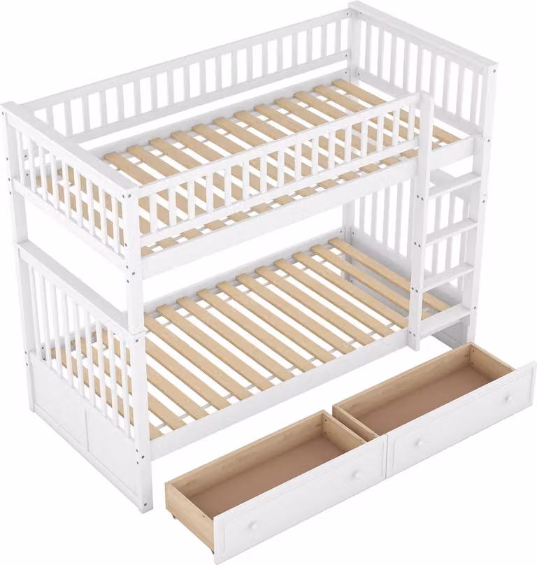 SONNENH Stapelbed voor kinderen met lades, wit, 90 x 200 cm
