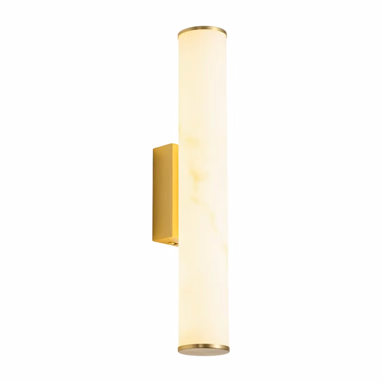 Qazqa Japandi wandlamp messing en alabaster met dimbare LED warm wit