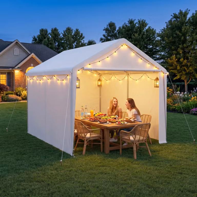 YARDIN Voertuigcarport van verzinkt staal met waterdicht PE-doek, Wit, 3 x 4 m
