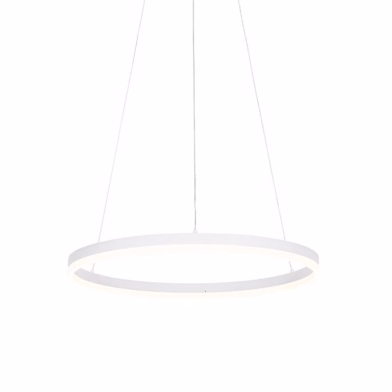Qazqa Moderne Ring Hanglamp Wit met LED Warm Wit Licht - Diameter: 60 cm