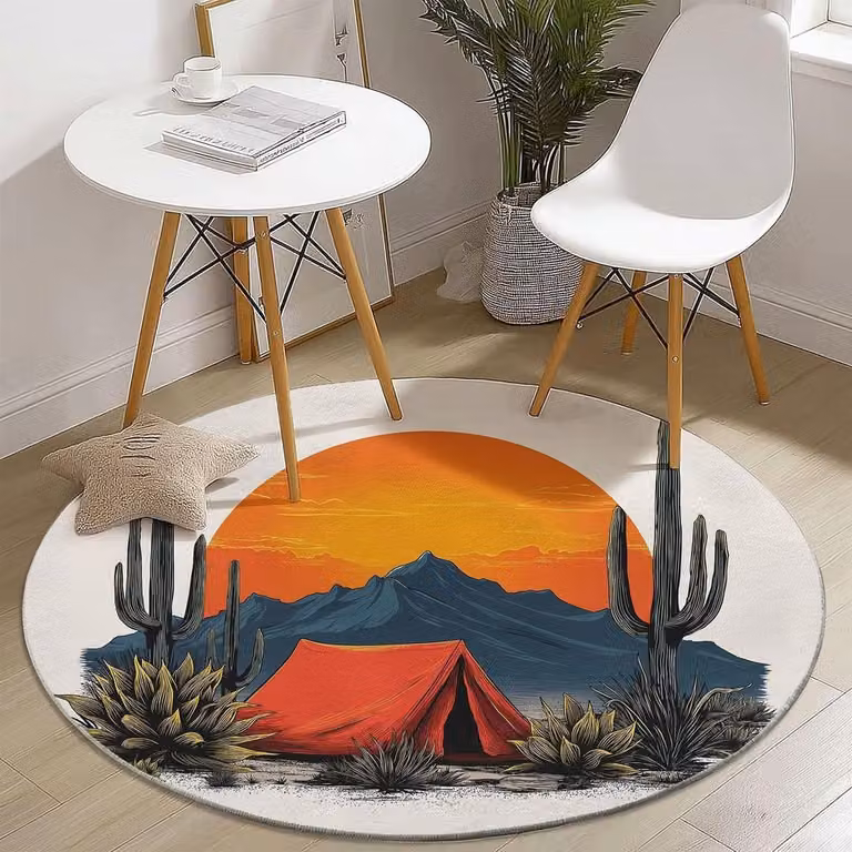 Rond Vloerkleed met Abstract Boho Design - Kleurrijk Polyester - Diameter: 160 cm
