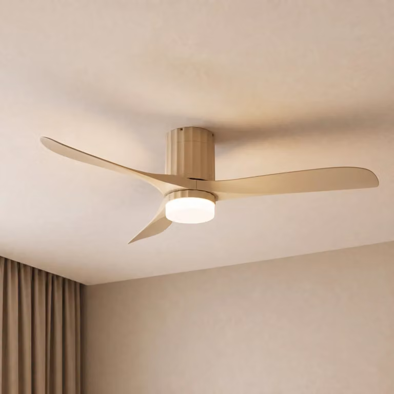 Lucande Novri LED plafondventilator, beige, Ø 132 cm, modern, kunststof