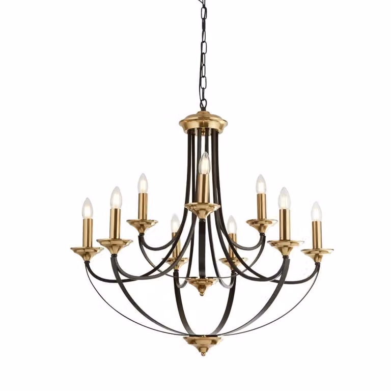 Searchlight Klassieke Belfry Kroonluchter 9-lichts, Brons en Goud, Diameter: 78 cm