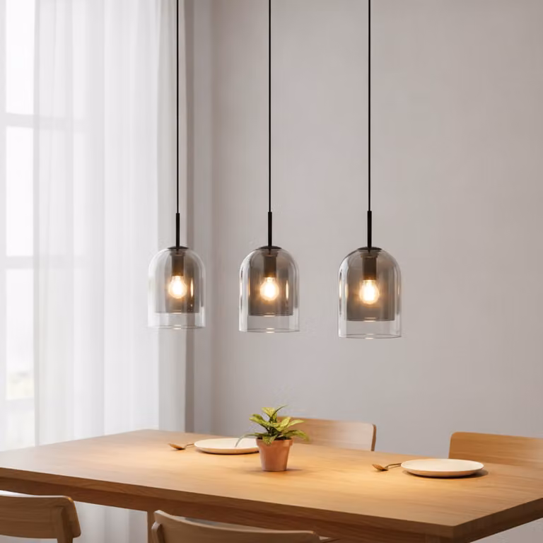Lyora Hanglamp Velor 3-lichts zwart recht met transparante glazen kappen
