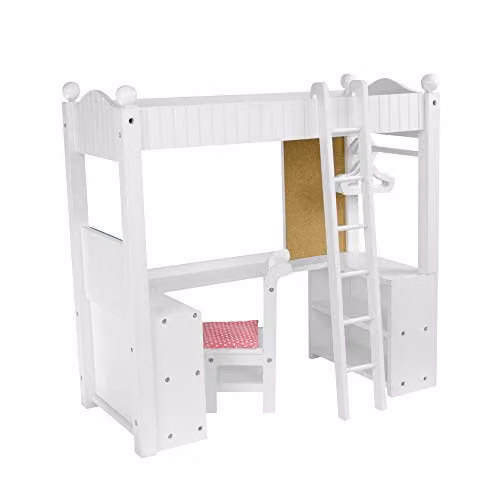 Teamson Kids Stapelbed en Bureau voor 18 inch Poppen - Wit