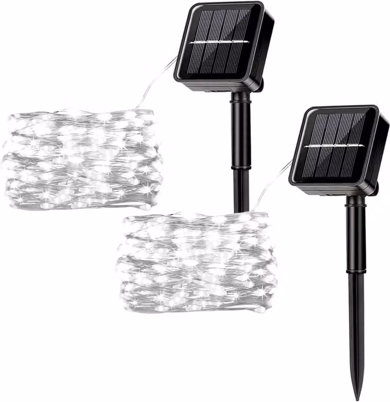 2 stuks Zonne-snaarverlichting voor buiten, 7M 50 LEDS waterdichte lichtslingers met 8 modi, Wit