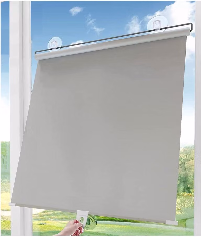 Grijs Rolgordijn met Zuignap voor Boorvrije Montage en Privacy - 68 x 125 cm