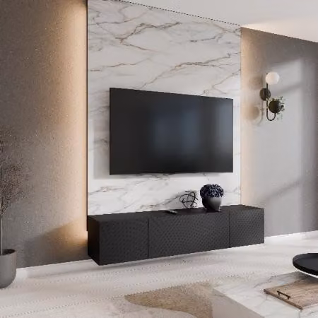 Margaret Hadas24 Nicole TV-kast, modern laag tv-meubel voor wandmontage, zwart, 200 cm