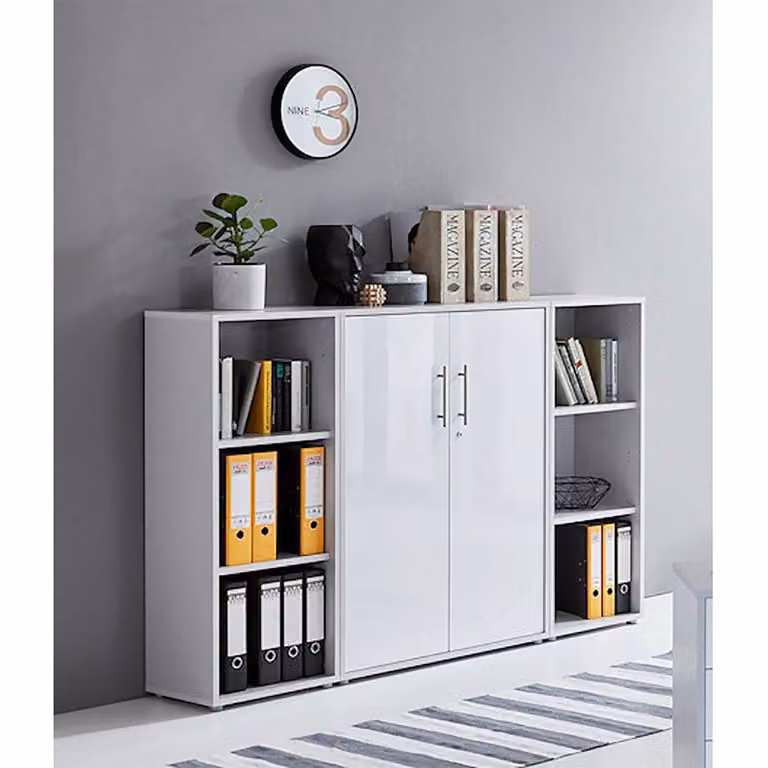 home24 Dossierkast 3-delig in grijs en hoogglans wit, Breedte: 114 cm