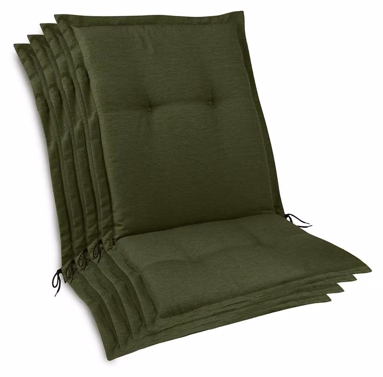 Beautissu 4-delige set premium kwaliteit met lage rugleuning, donkergroen, B: 105 cm, D: 50 cm, H: 7 cm