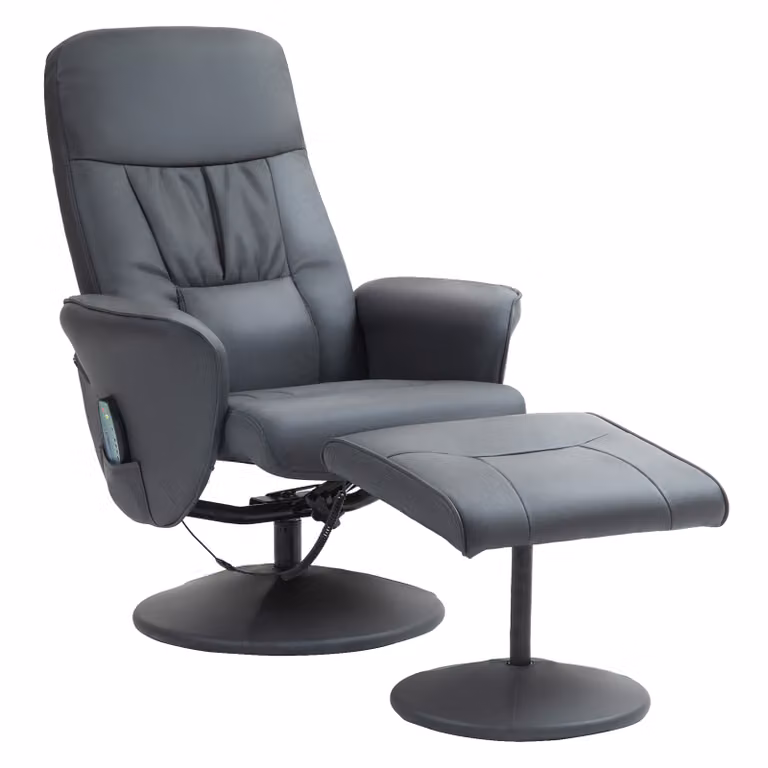 HOMCOM Massagestoel met voetenhocker, ergonomische tv-stoel met 10 vibratiepunten, kunstleer, Donkergrijs, B/D/H: 76 x 81 x 105 cm
