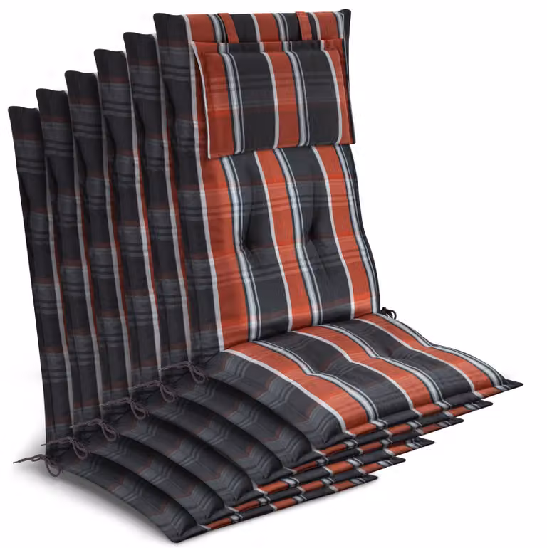 Beautissu Set van 6 Premium Rugkussens, Geruit in Grijs, Oranje en Wit, B/D/H: 120 x 50 x 7 cm