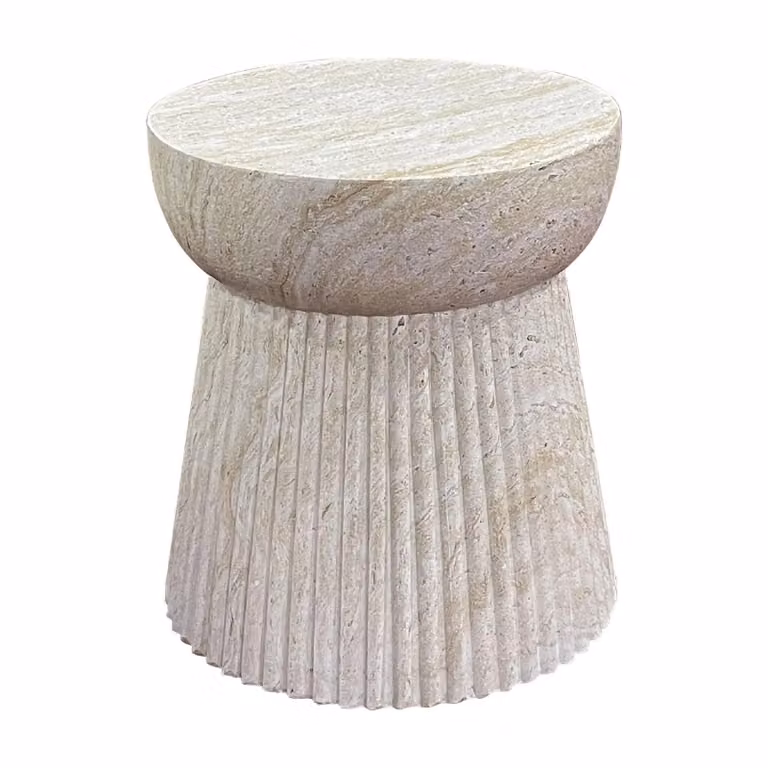 Nest of Nora Bijzettafel rond - Geribbelde steen - Natural - B: 37 cm, H: 43 cm