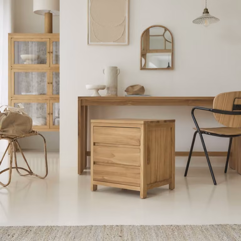 Tikamoon Eden Teakhouten Ladenblok - Bruin/Beige - B: 55 cm, D: 50 cm, H: 45 cm