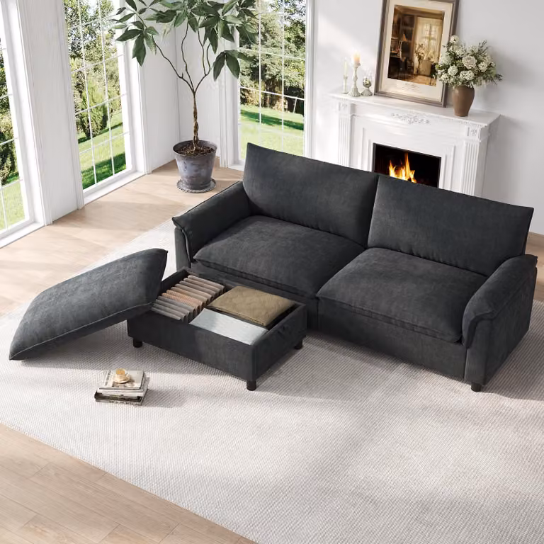 Modulaire Cloud-hoekbank met flexibele hocker en groot verborgen opbergvak, donkergrijs - RN Store