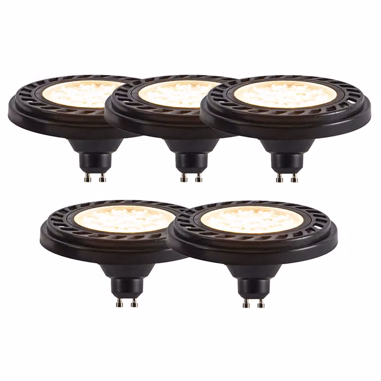 LUEDD Set van 5 dimbare LED GU10 AR111 lampen, zwart, 8W, 600 lm, 2700K warm wit