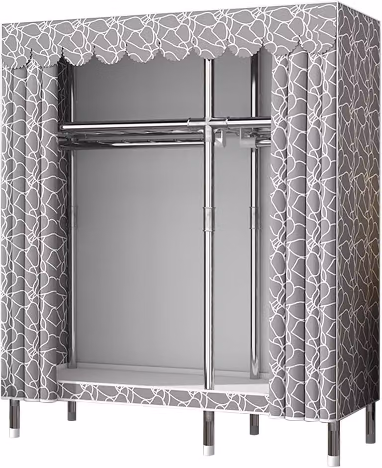 Opvouwbare Garderobe Kledingkast met Stevig Stalen Frame in Grijs - B/D/H: 125 x 45 x 170 cm