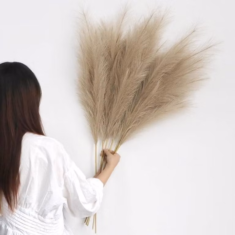 Set van 6 Fluffy Pampasgras Pluimen - Kunstplanten voor Vloervazen - Boho Decoratie voor Thuis en Kantoor