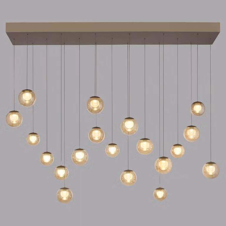 Paul Neuhaus Pure Popup 19-lichts hanglamp in bronze met glazen elementen, L 150 cm