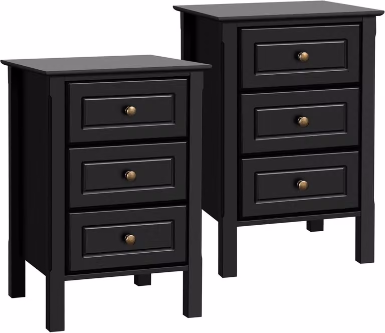 Set van 2 Moderne Nachtkastjes met 3 Laden - Zwart - B/D/H: 40 x 40 x 60 cm