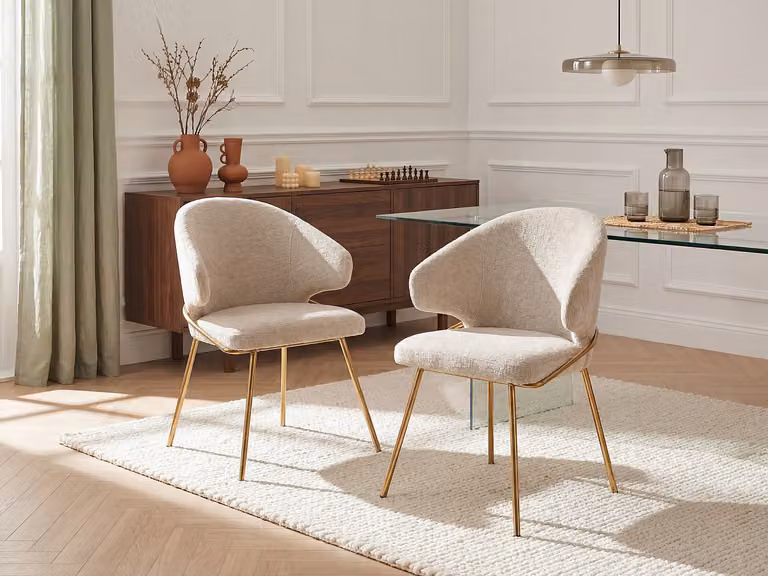 Set van 6 LUXIVA stoelen met stoffen zitting en goudkleurig metalen onderstel - Beige