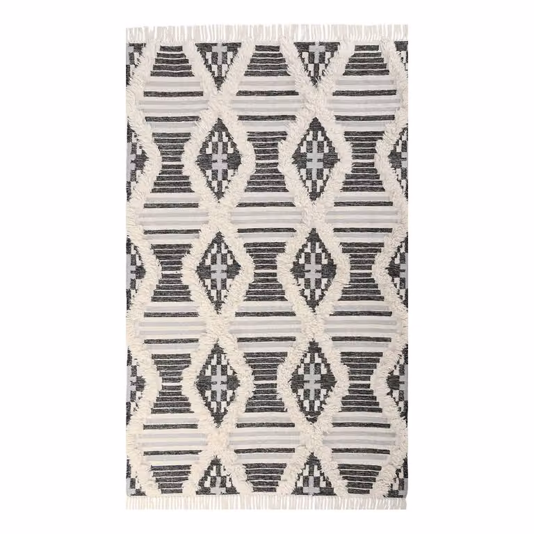 home24 Vloerkleed Vintage Cozy Kelim wit/zwart B: 140 cm, D: 200 cm