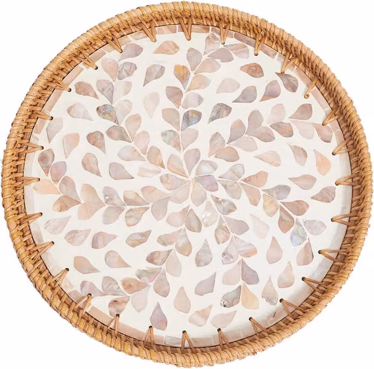 Ronde Rotan Geweven Dienblad met Houten Basis - Handgeweven Mand voor Decoratie en Opslag