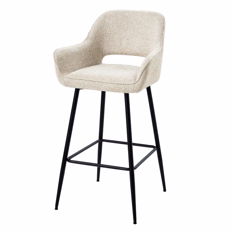 Barkruk Fallon Opulence beige met boucle stof en zwarte metalen onderstel, H: 125 cm, B: 53 cm, D: 61 cm