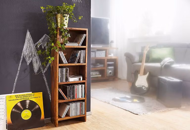 home24 Open kast Trava van gelakt massief sheeshamhout, bruin, B: 90 cm, D: 30 cm, H: 17 cm