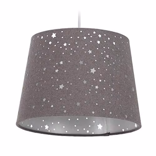 Relaxdays Hanglamp voor de kinderkamer, ronde nachtlamp met textiel, grijs