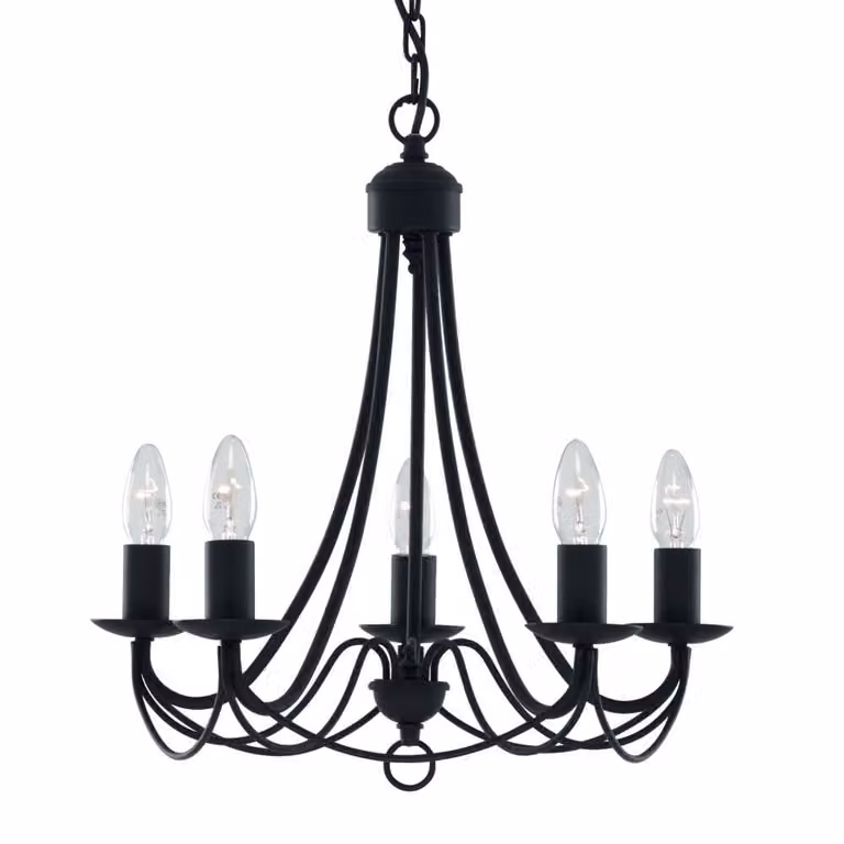 Searchlight Maypole Zwarte Kroonluchter met 5 Lichtpunten - 6345-5BK