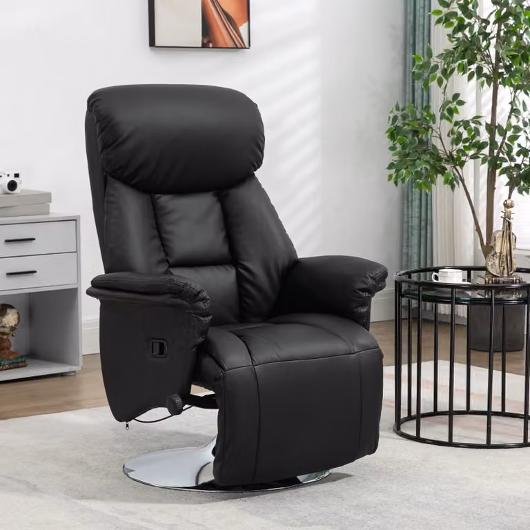 HOMCOM Relaxfauteuil TV-stoel met handmatig verstelbare rugleuning en voetsteun, zwart
