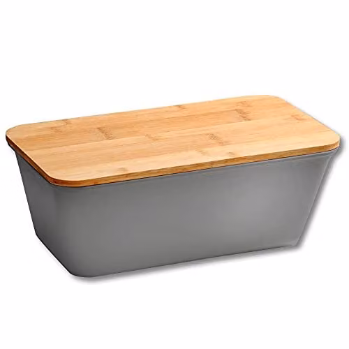 Kesper Brooddoos met bamboe deksel, grijs en bruin, B: 35 cm, D: 20 cm, H: 14 cm
