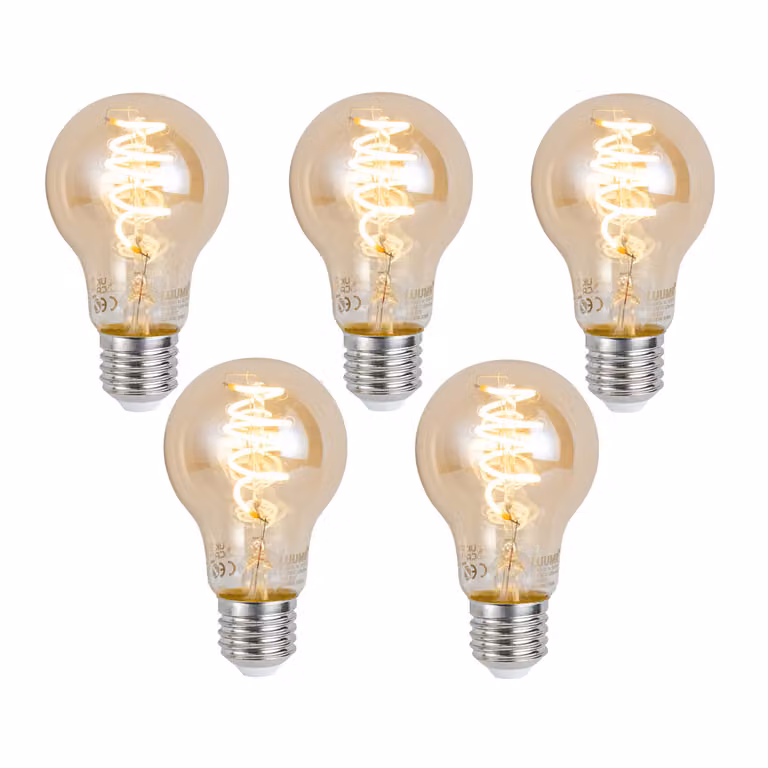 LUUMR Set van 5 Smart E27 dimbare LED lampen A60 amber transparent 4.9W 320 lm Zigbee warm wit
