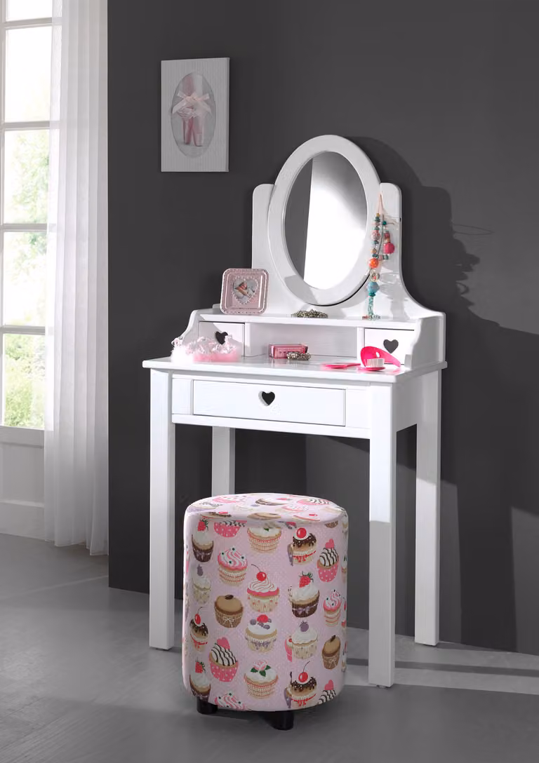 Vipack Schminktafel Amori met spiegel, Wit, B: 136 cm, D: 40 cm, H: 70 cm