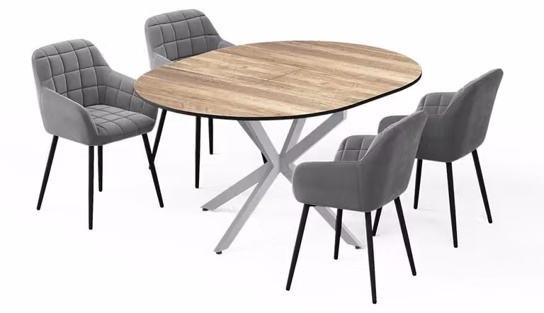 Vicco Loyd Eettafelset met 4 stoelen, Eiken rustiek/Grijs, B/D/H: 120 x 120 x 76,5 cm