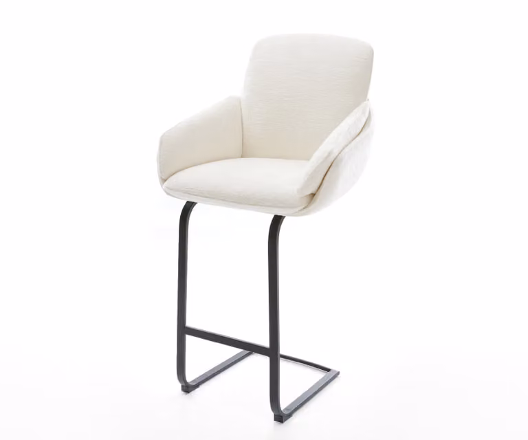 DELIFE Barstoel Luan-Flex met armleuningen, Beige Bouclé en Zwart Metaal, Cantilever Frame