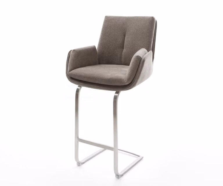 DELIFE Barstoel Clea-Flex met armleuningen, Beige textiel, Zilverkleurig vrijkantelframe