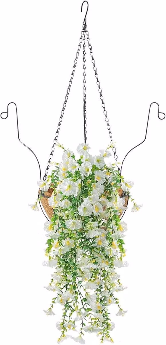 Wit Kunstbloemen Mand - Hangende Decoratie - 19.9 x 23.4 x 19.9 cm