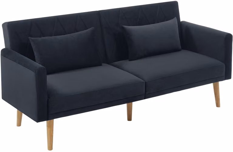 Merax 2-Zits Slaapbank met verstelbare rugleuning en armleuningen, Fluwelen bank met 2 kussens, Zwart, B/D/H: 180 x 75 x 82 cm